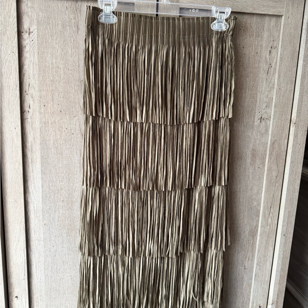Tiered Fringe Maxi Skirt in Olive